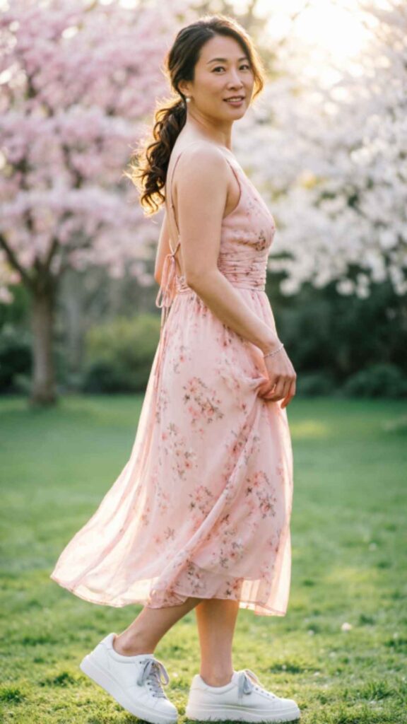 Floral Midi Dress with Sneakers