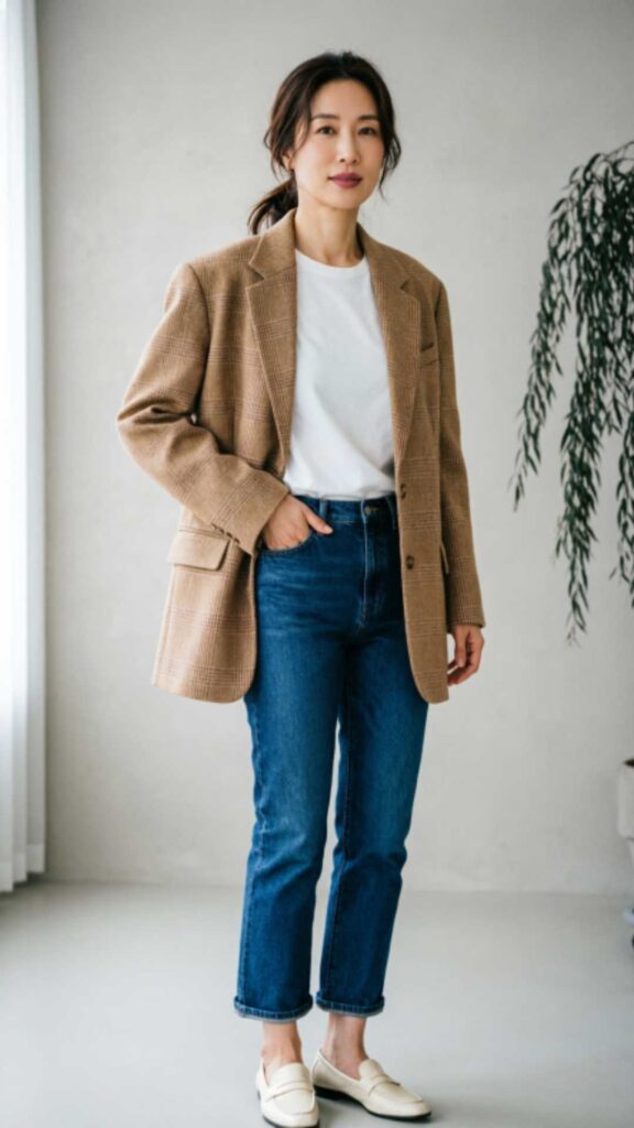 Oversized Blazer with Basic Tee and Jeans