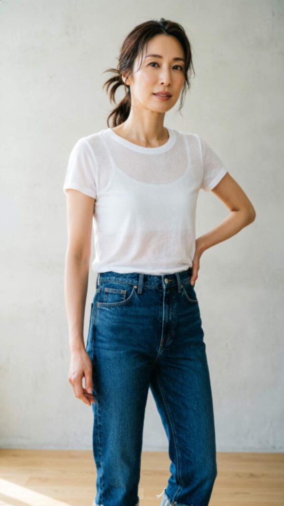 Classic White T-Shirt and High-Waisted Jeans