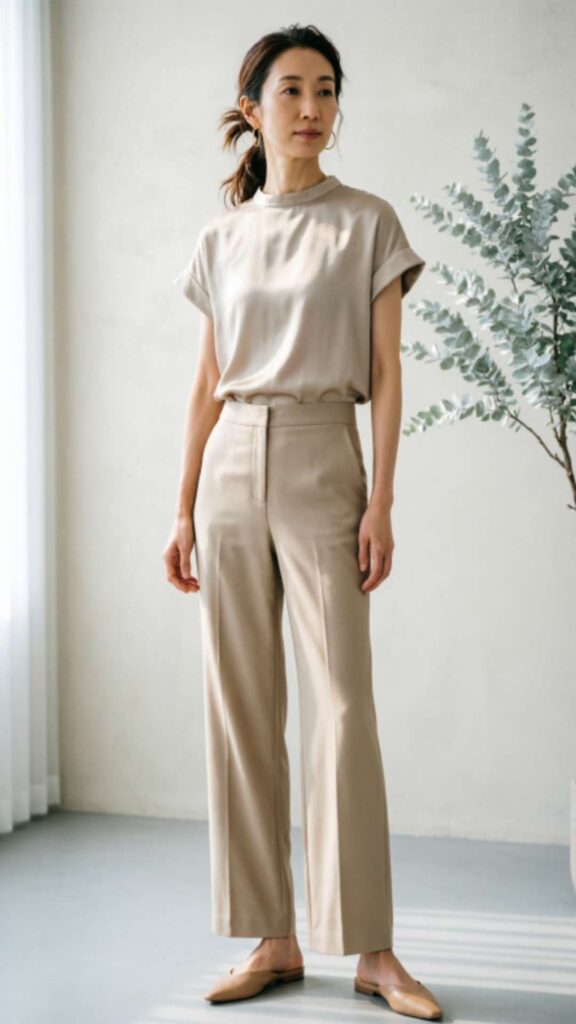 Wide-Leg Pants and Simple Blouse