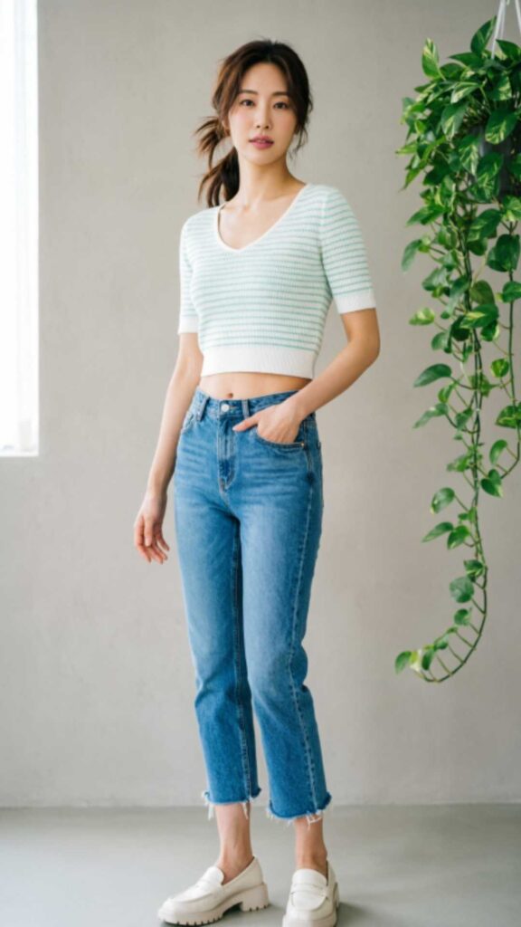 Striped Top with Cropped Jeans