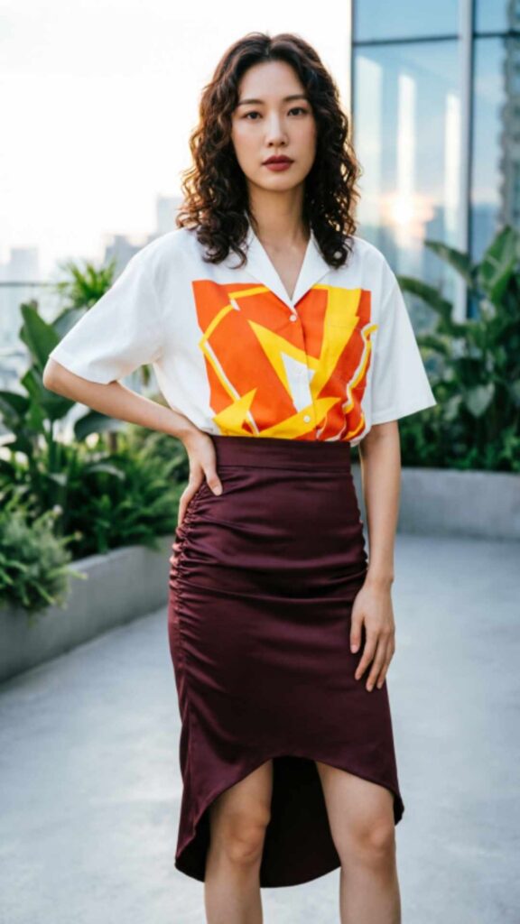 High-Low Skirt with Graphic Shirt