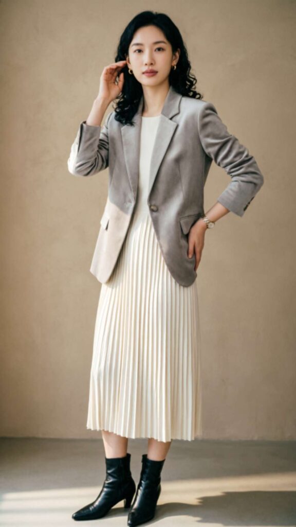 Pleated Midi Skirt with Blazer