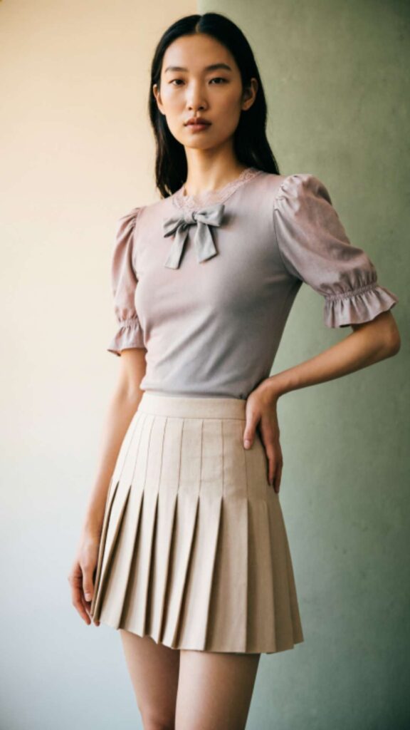 Pleated Mini Skirt with Blouse