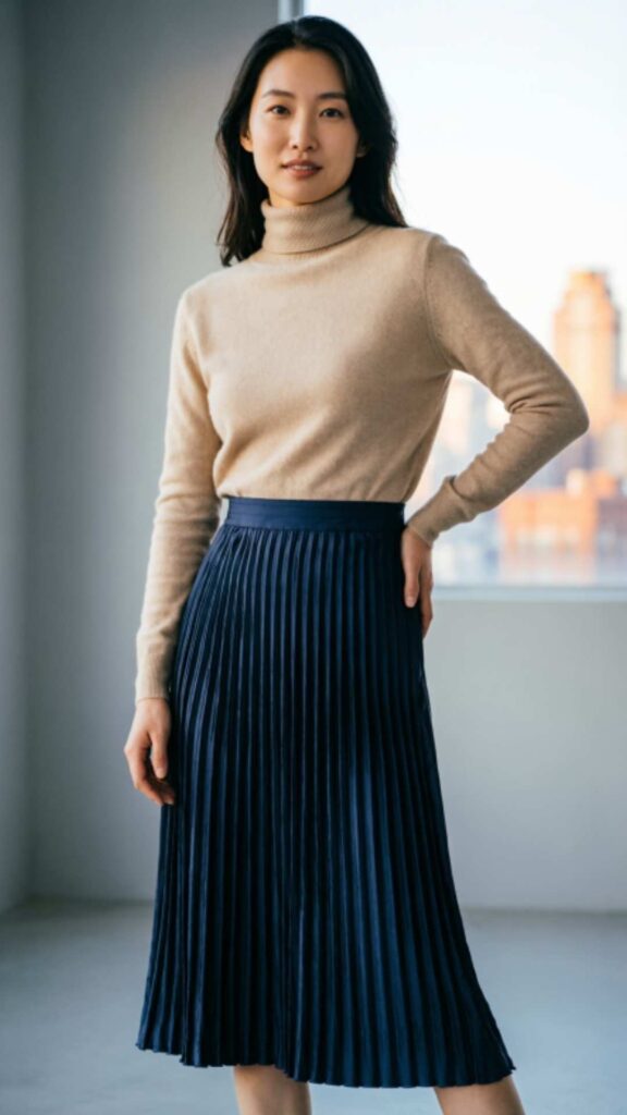 Pleated Skirt with Turtleneck Sweater