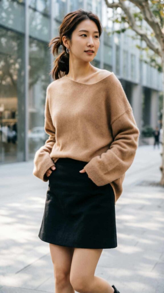 Mini Skirt with Oversized Sweater