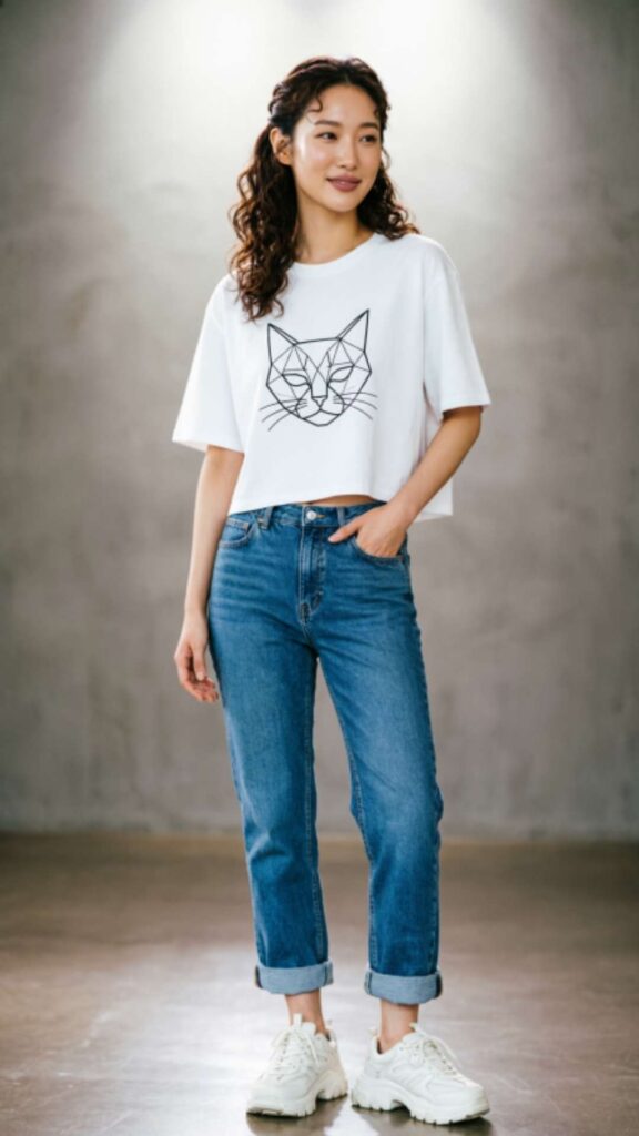 Graphic Tees with High-Waist Jeans