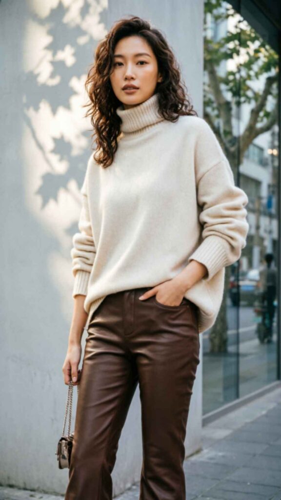 Leather Pants with Oversized Sweaters