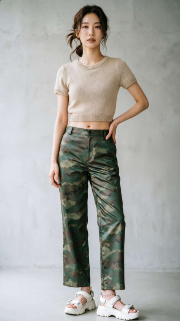 Camouflage Pants with Crop Tops