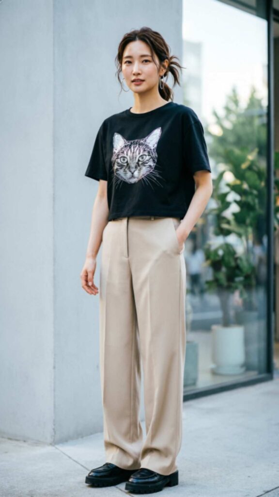 Wide-Leg Pants with Graphic Tees