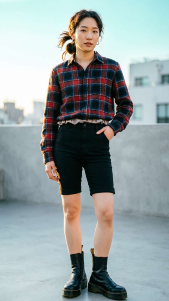 Plaid Shirts with Biker Shorts