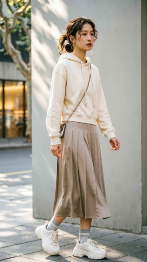 Sweatshirts with Midi Skirts