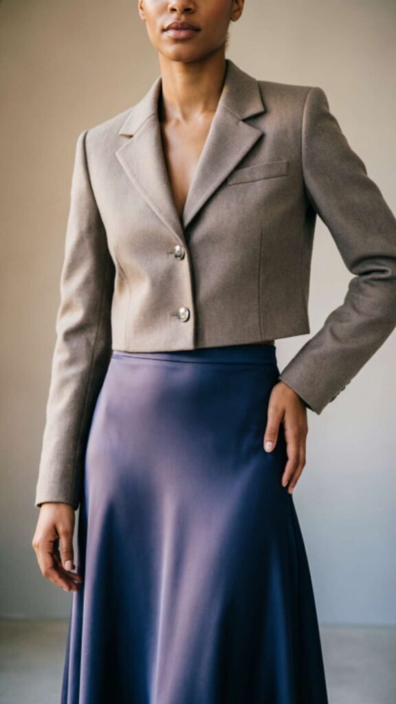Cropped Blazer with High-Waisted Skirt