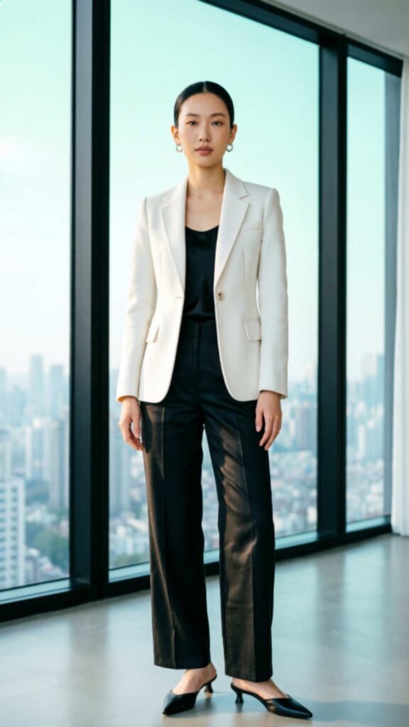 White Blazer with Black Pants