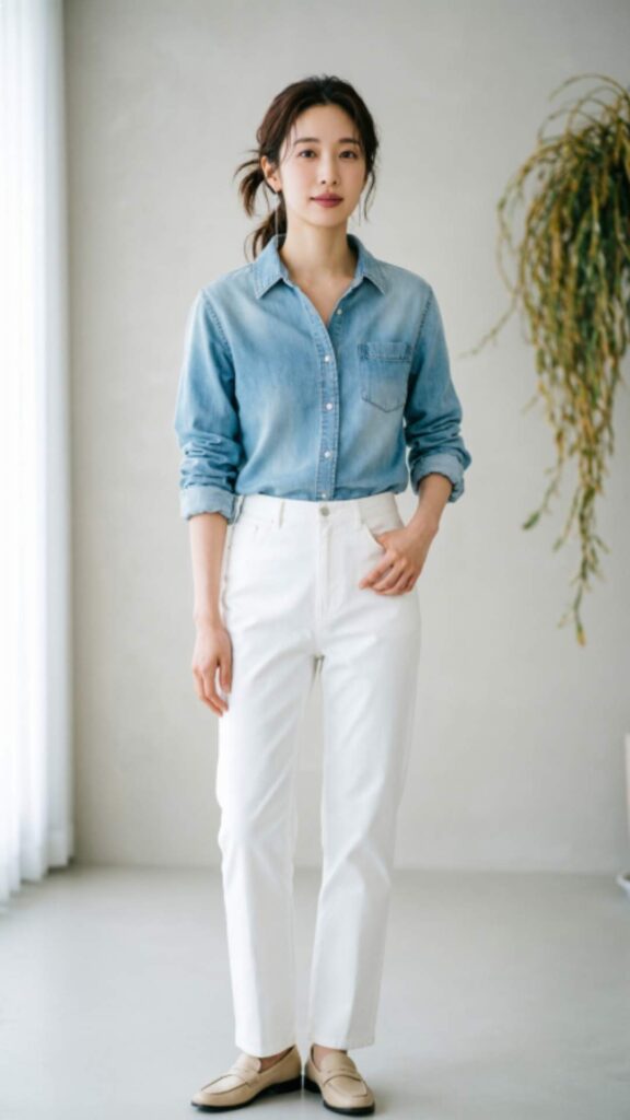 Chambray Shirt with White Pants