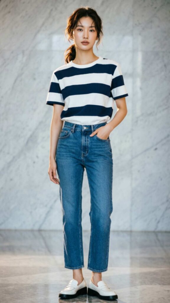 Striped Tee with High-Waist Jeans