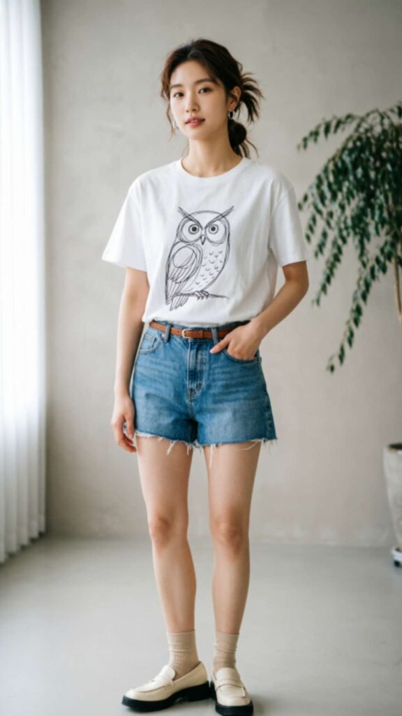 Graphic Tee with Denim Shorts