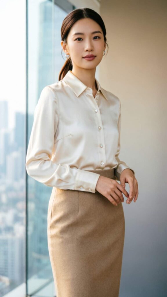 Silk Blouse with Pencil Skirt