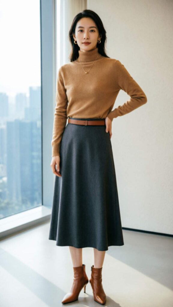 Soft Turtleneck with Midi Skirt