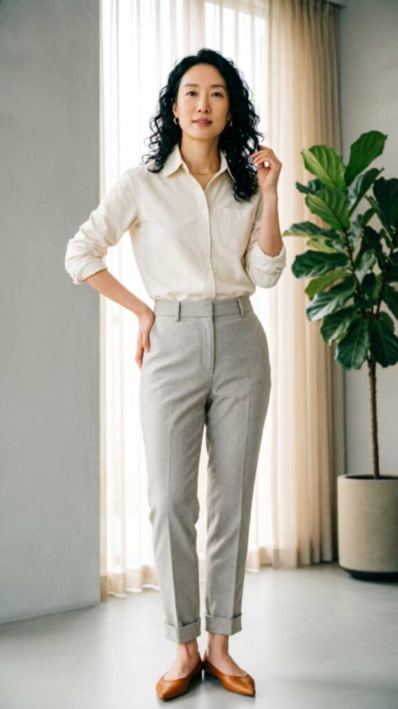 Button-Down Shirt with Ankle Pants