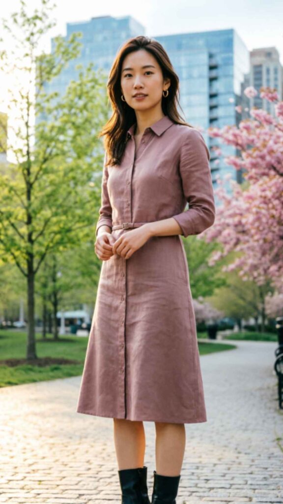 Button-Down Shirt Dress with Belt