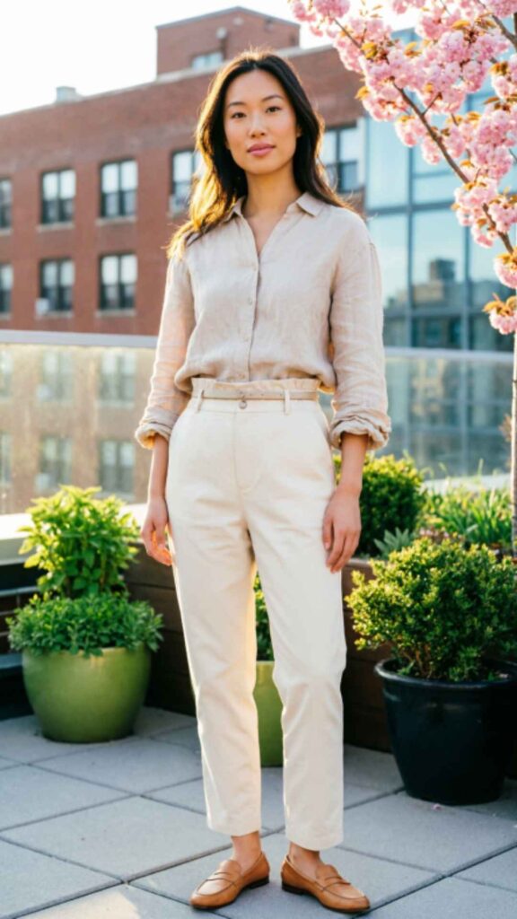 Linen Shirt with Paperbag Waist Pants