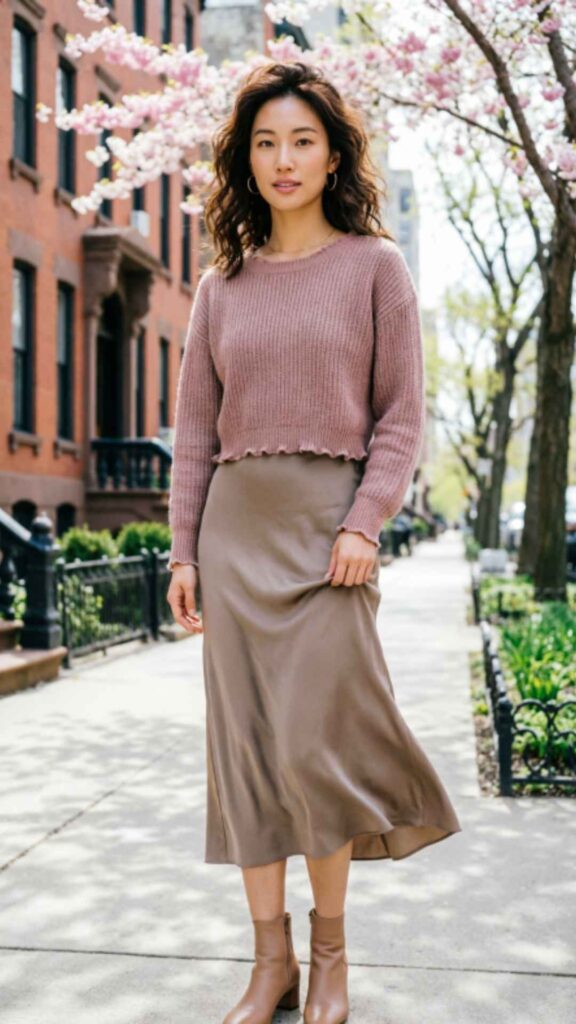 Cropped Sweater with Midi Skirt