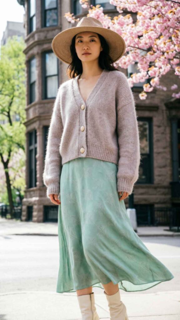 Knit Cardigan with Maxi Dress