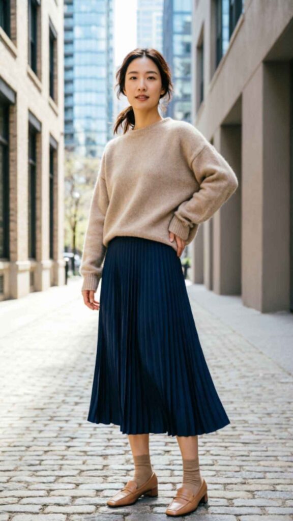 Oversized Sweater with Pleated Skirt