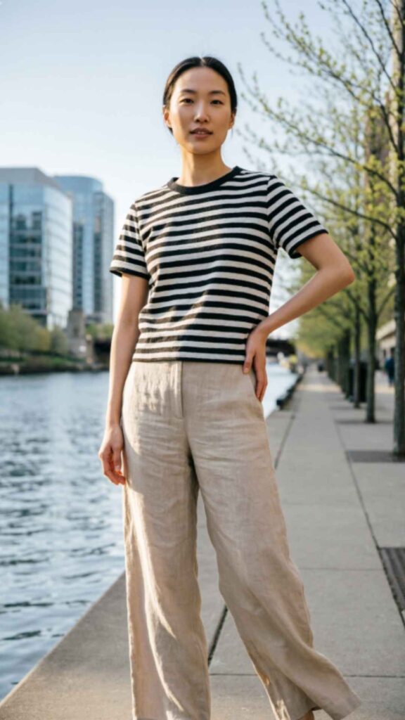 Striped Tee with Wide-Leg Pants