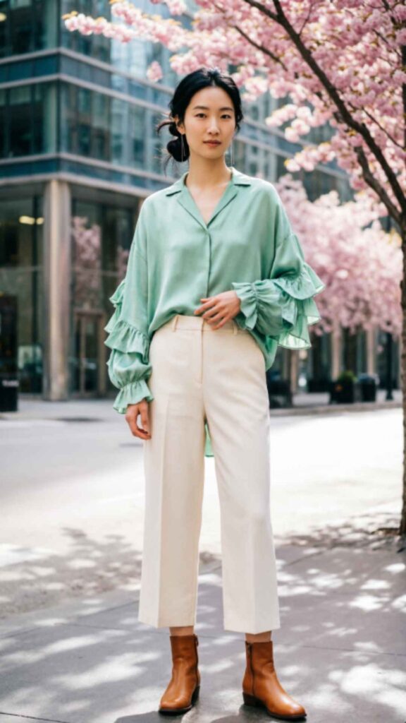 Oversized Blouse with Cropped Trousers