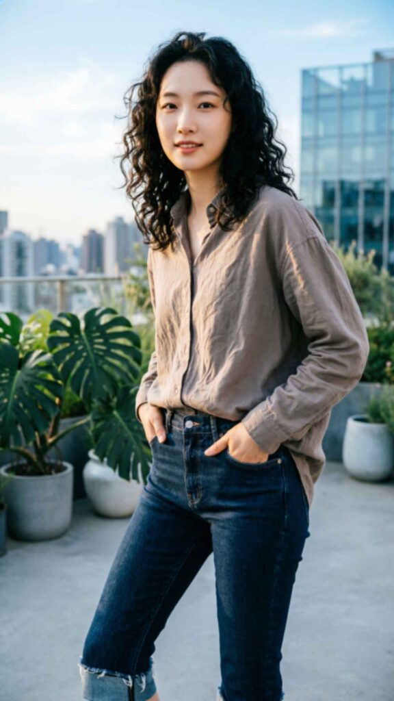 Raw Hem Jeans with Casual Shirt