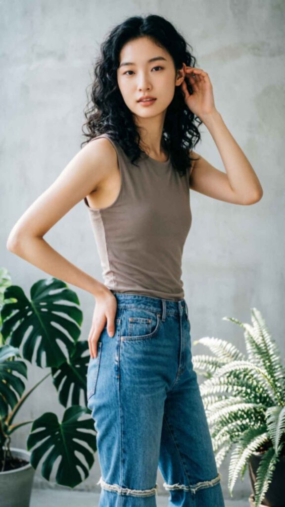 Baggy Jeans with Fitted Tank