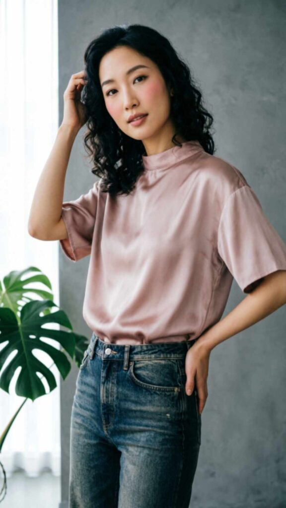 Dark Wash Jeans with Silk Blouse