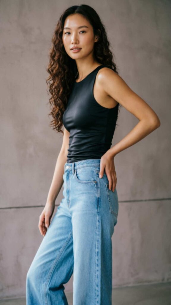 Wide-Leg Jeans with Tank Top