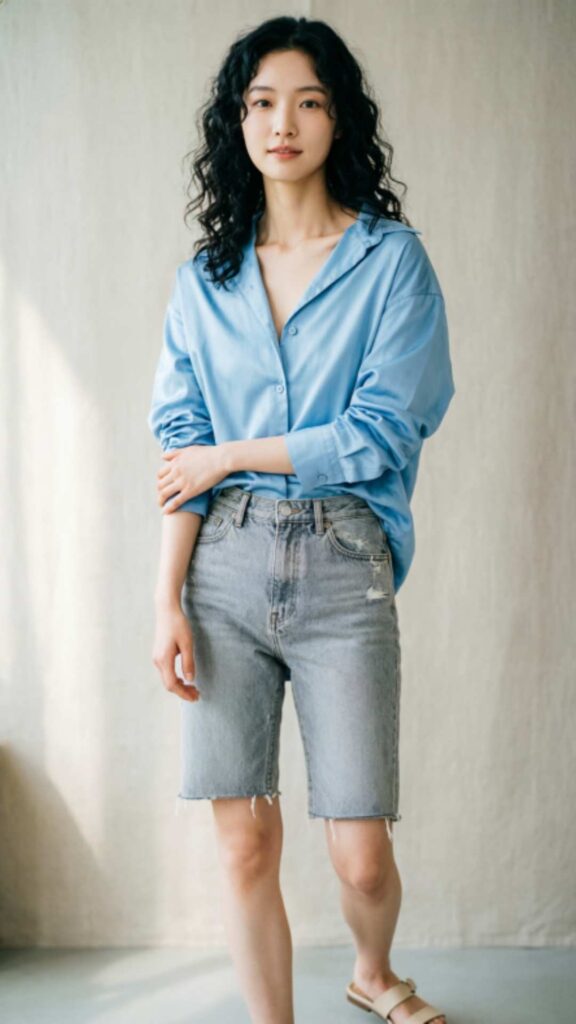 Cropped Jeans with Button Shirt