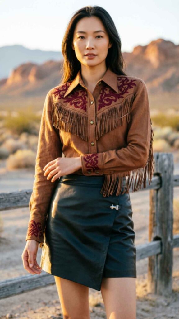 Leather Skirt with Western Shirt