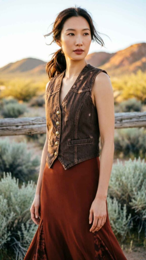 Western Vest over Midi Dress