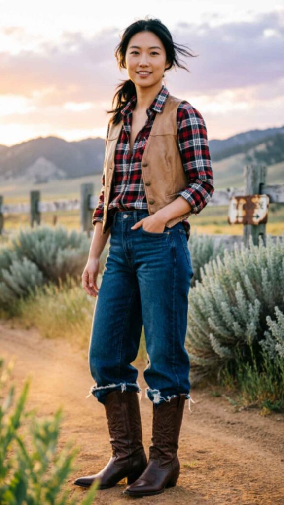 Plaid Shirt and Bootcut Jeans Style