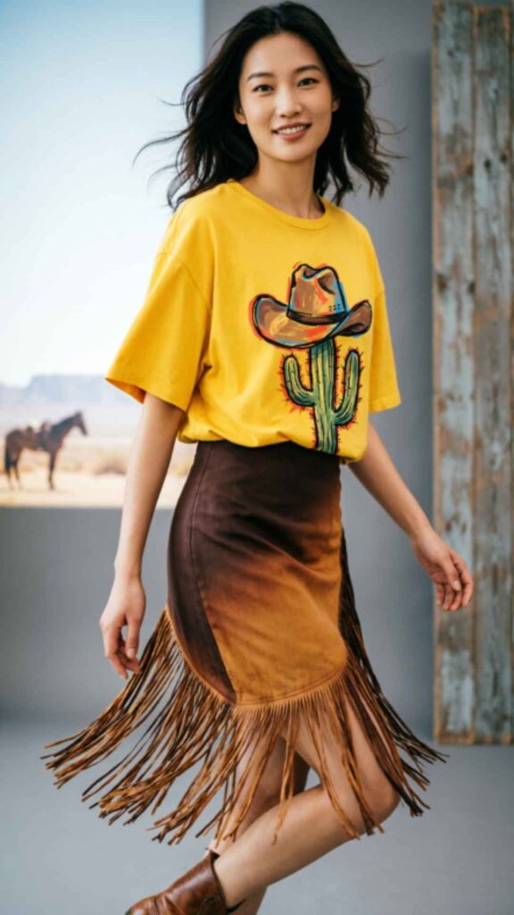 Fringe Skirt with Graphic Tee