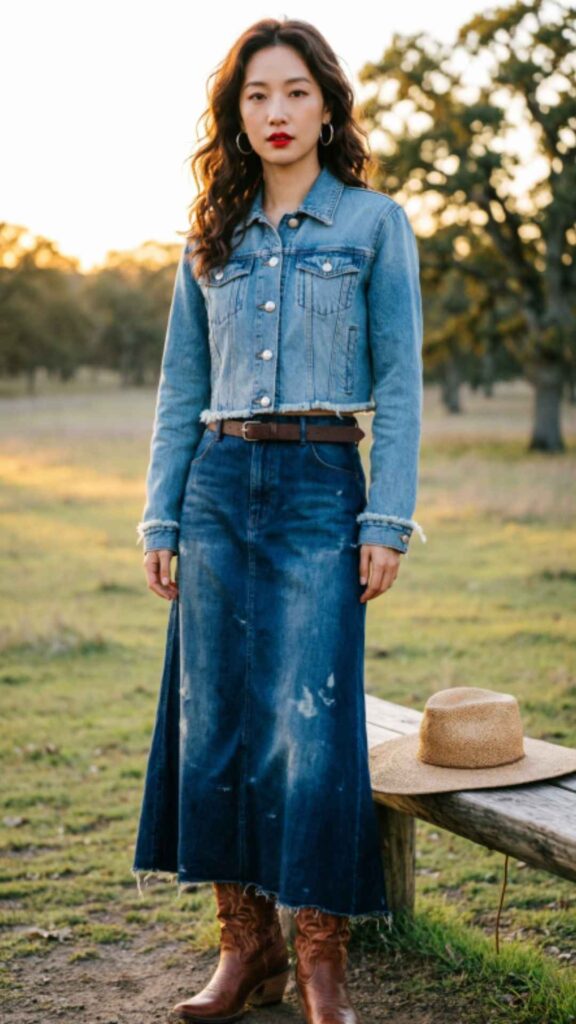 Denim Jacket and Maxi Skirt Outfit