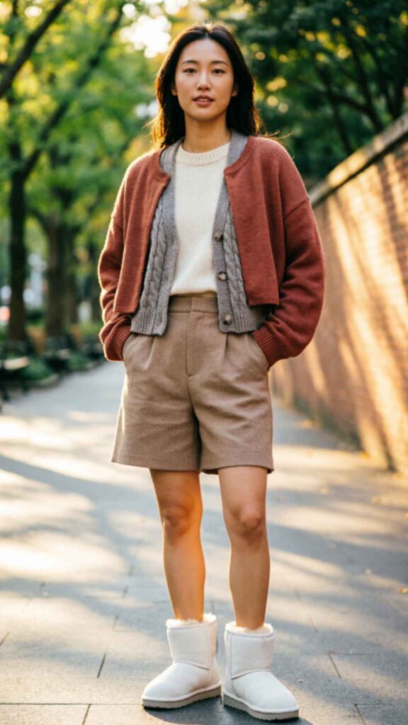 High-Waist Shorts and Sweater Layers