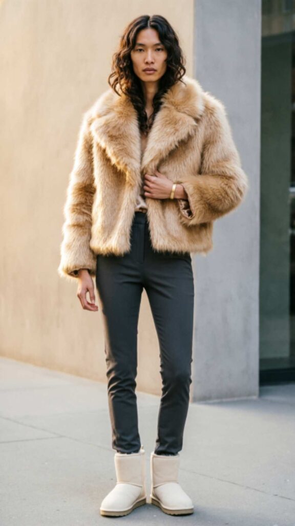 Faux Fur Coats and Slim Pants