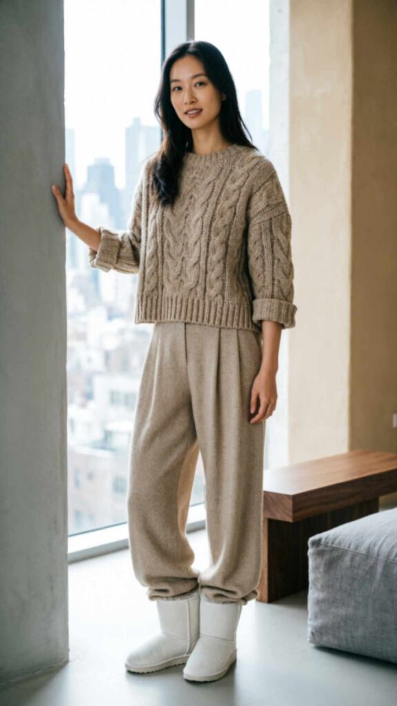 Wide-Leg Pants and Cozy Knit Tops