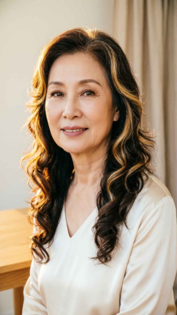 Long Layered Waves with Face-Framing Highlights