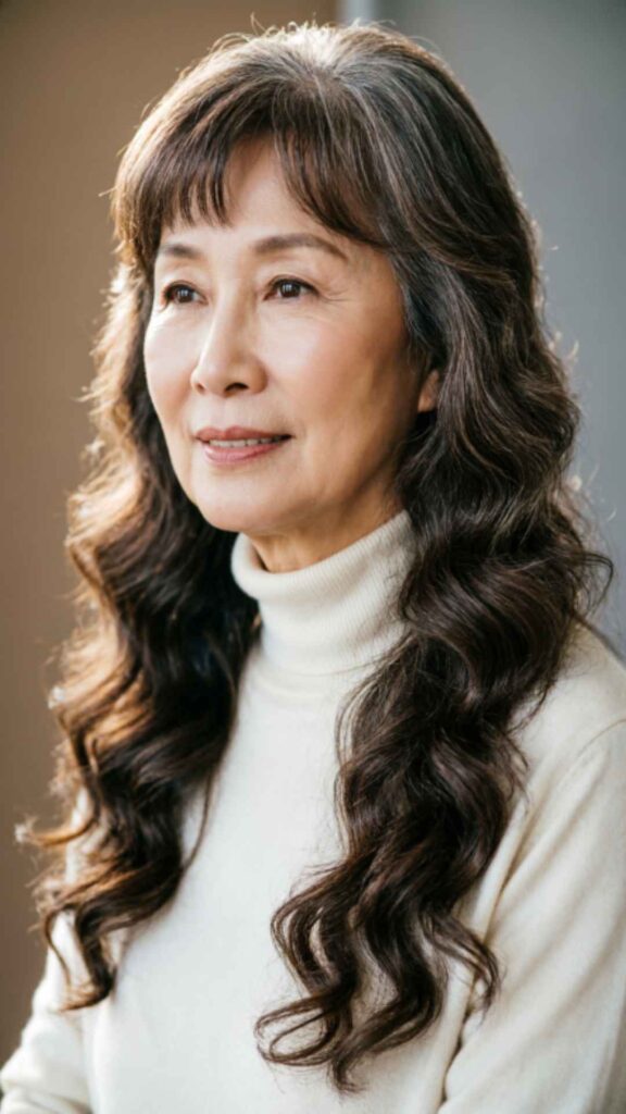 Long Wavy Hair with Curtain Bangs