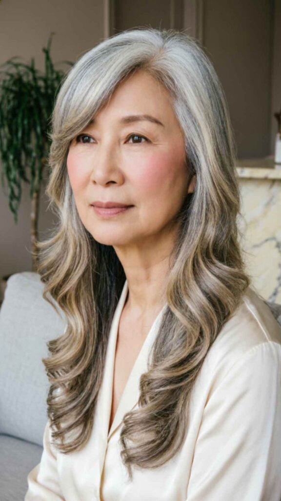 Long Layered Waves with Side Bangs