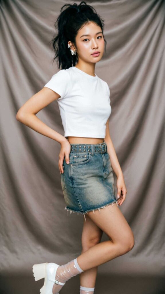 Denim Mini Skirt with Baby Tee