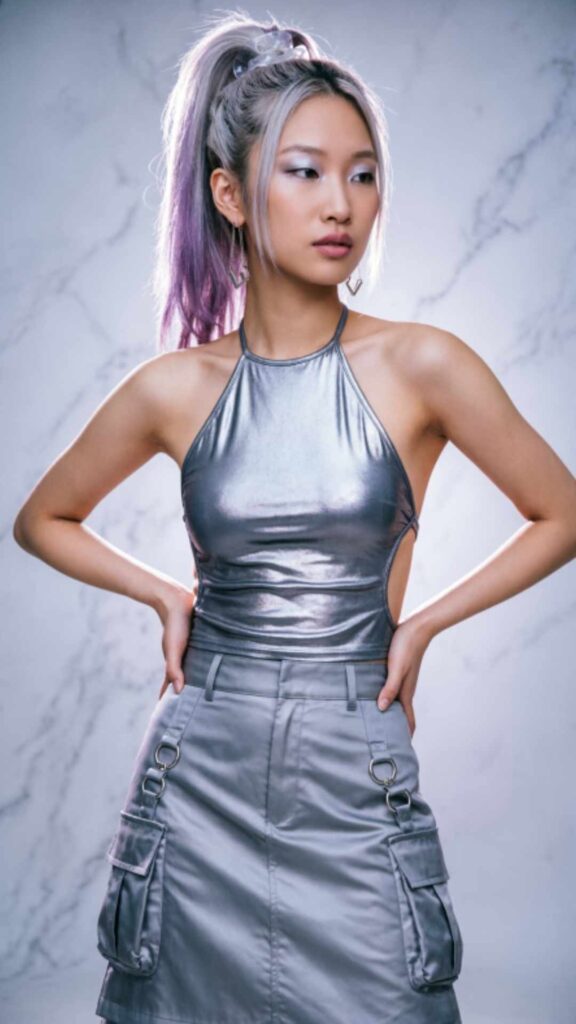 Metallic Halter Top with Cargo Skirt