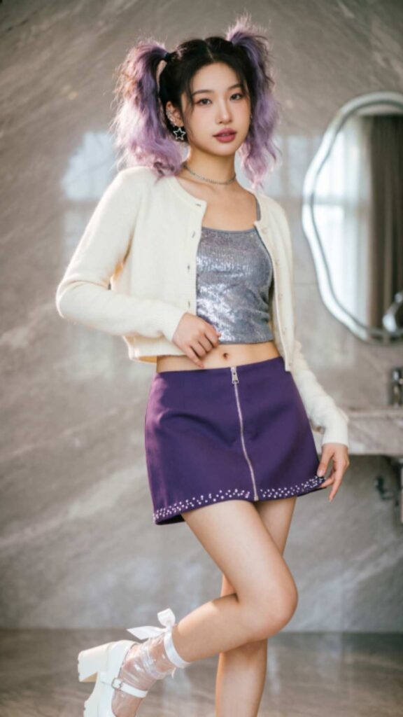 Cropped Cardigan with Mini Skirt